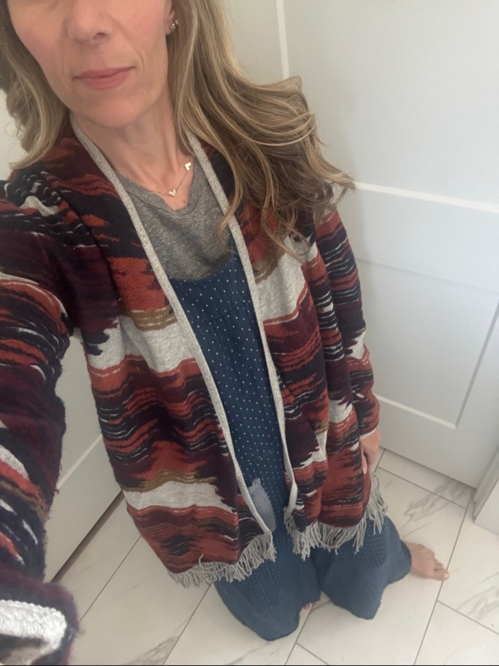 Lucky Brand Rust Multi Aztec Fringe Open-Front Cardigan - Picture 3 of 3